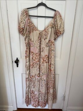 ARULA Cream Maxi Dress with Pink & Rust Floral Patchwork
